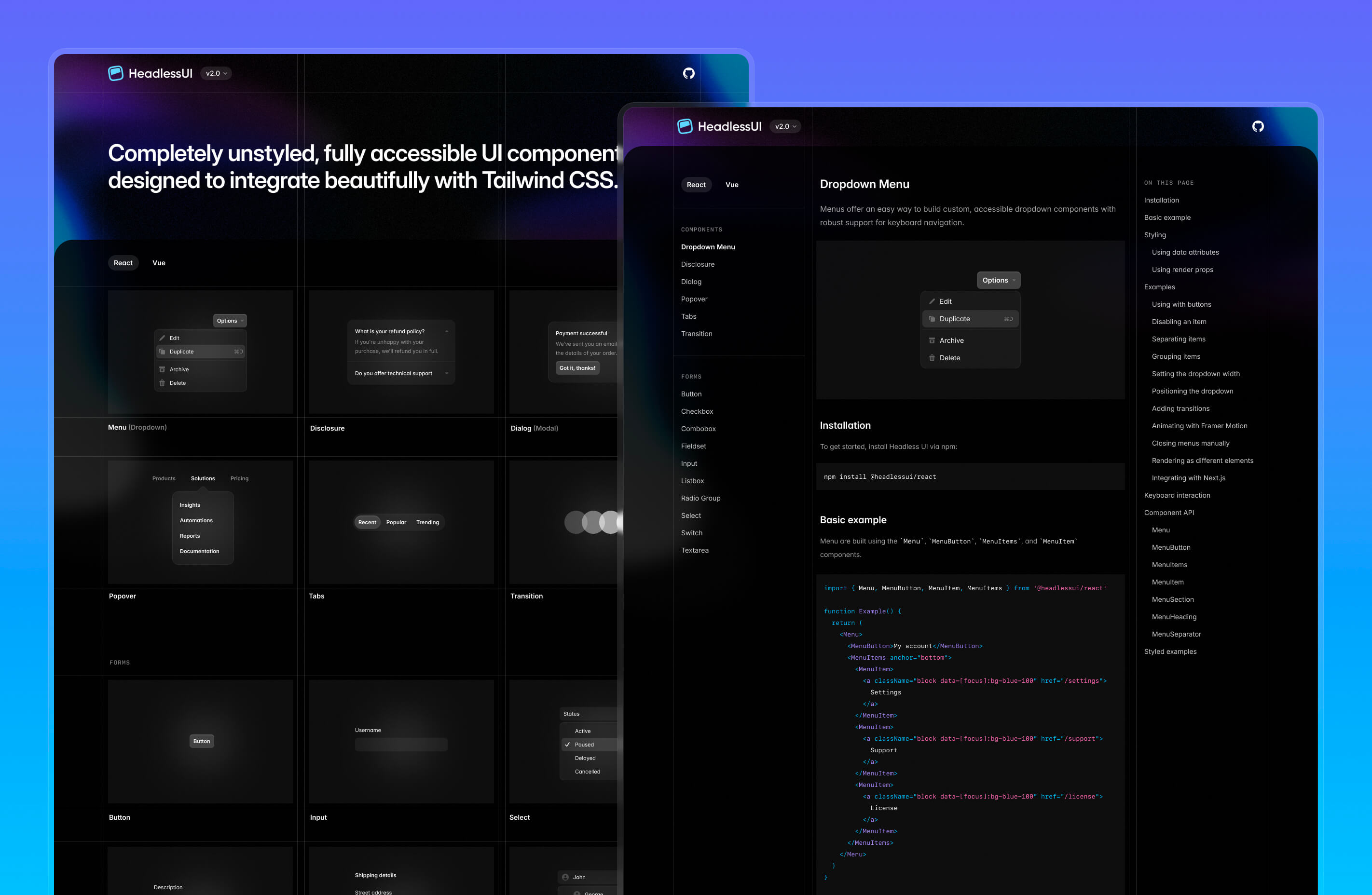 New Headless UI v2.0 website